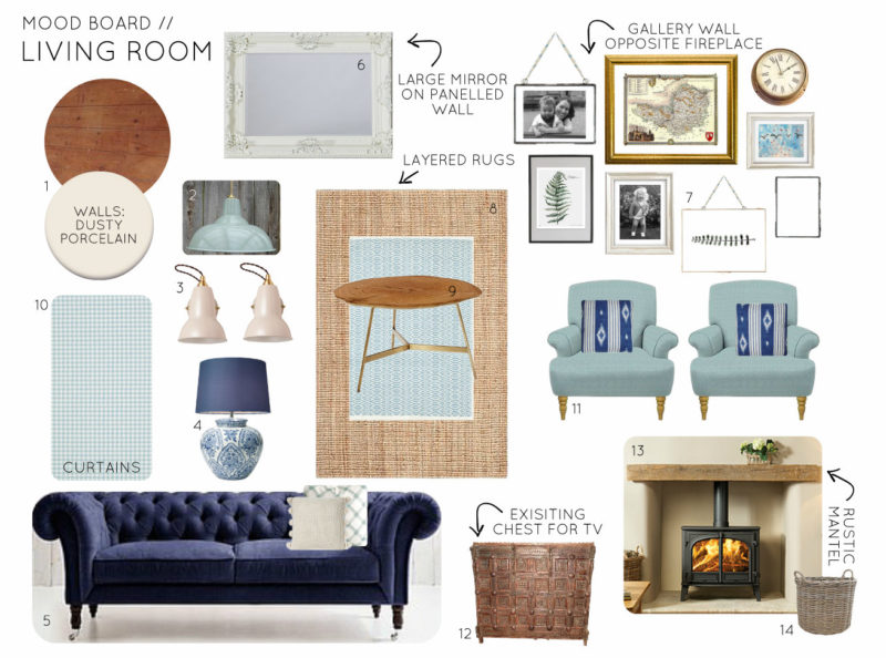 country living room mood board